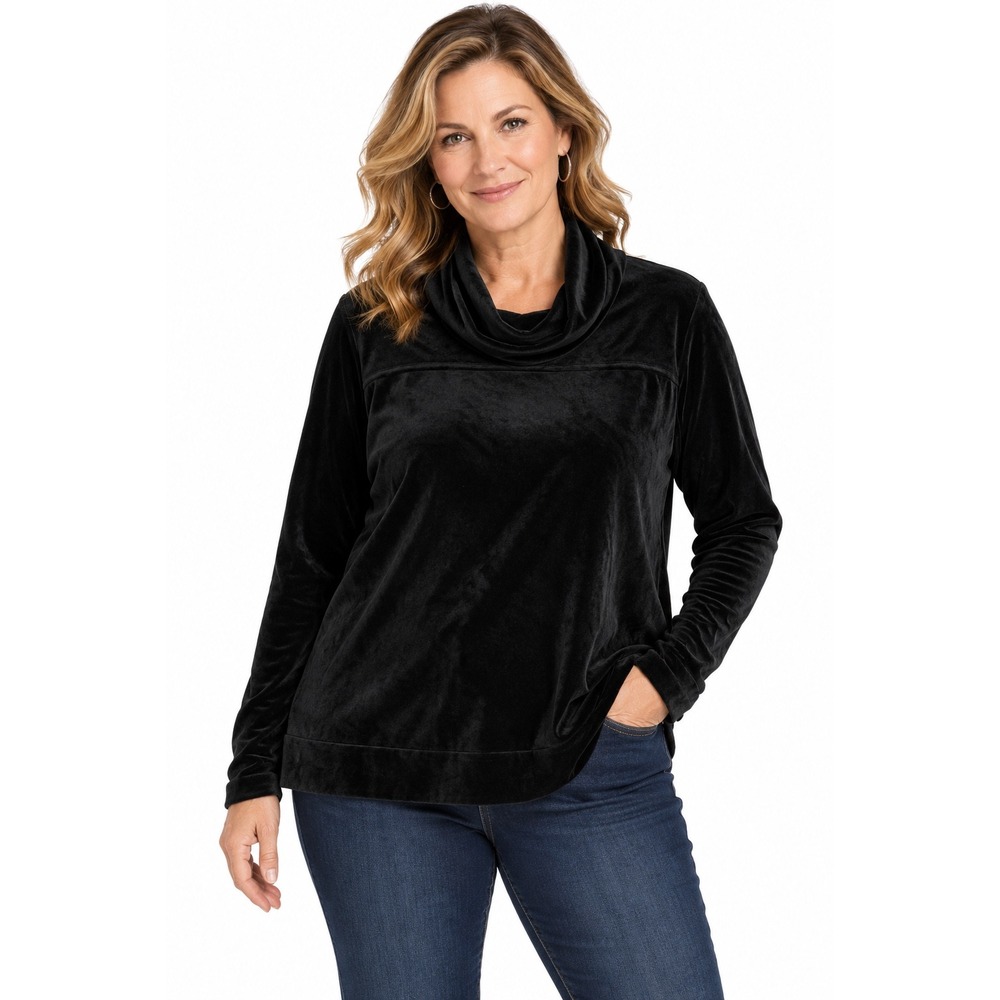 Nine West Black Velour Cowl Neck Long Sleeve Pullover M Minimalist Y2K